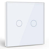 Сенсорний настінний вимикач **BSEED**, двоклавішний, однопозиційний, прихованого монтажу, зі скляною рамкою, 86 мм, білий, 500 Вт,