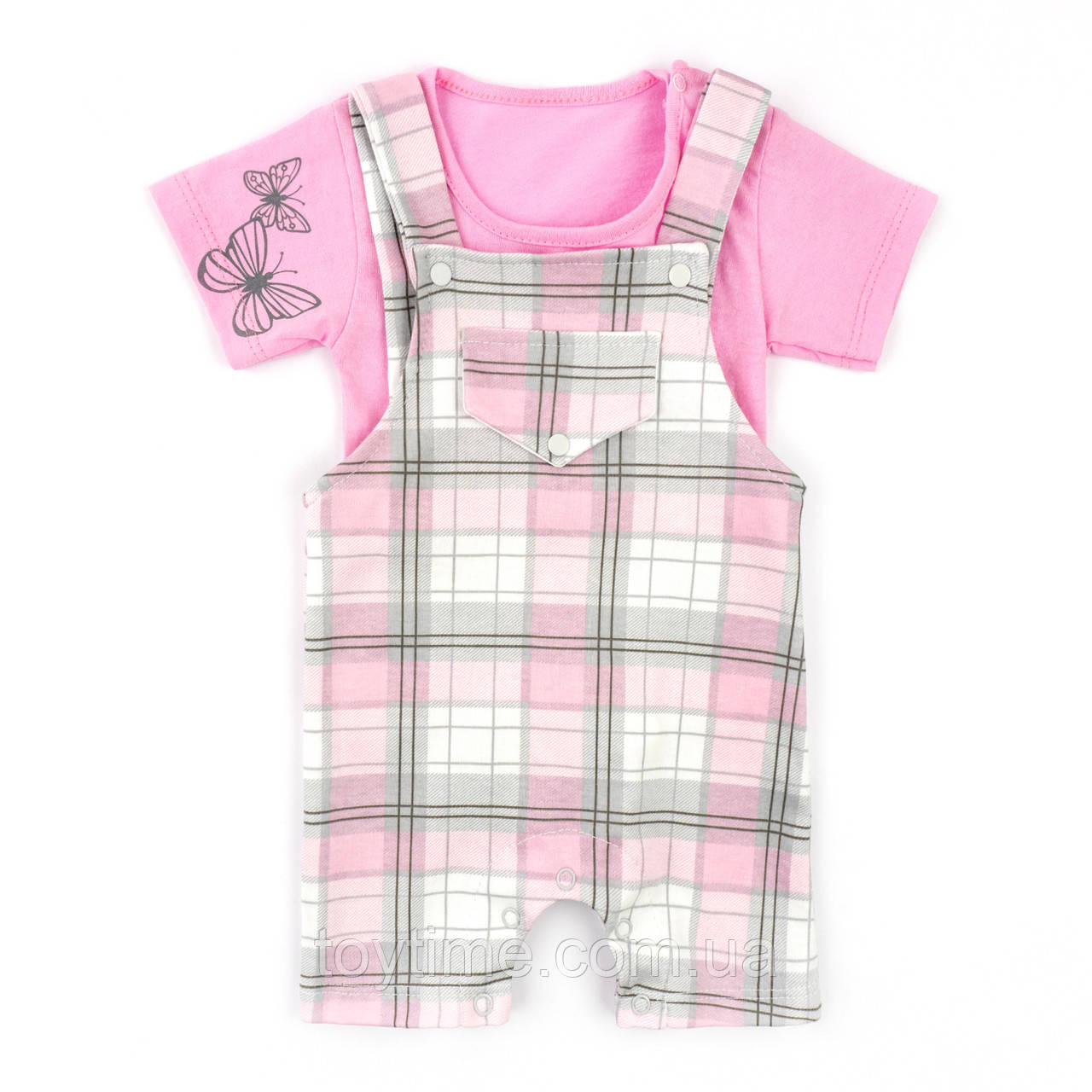 Комбінезон-пісочник и футболка для дівчинки Клітинка, фото 1
