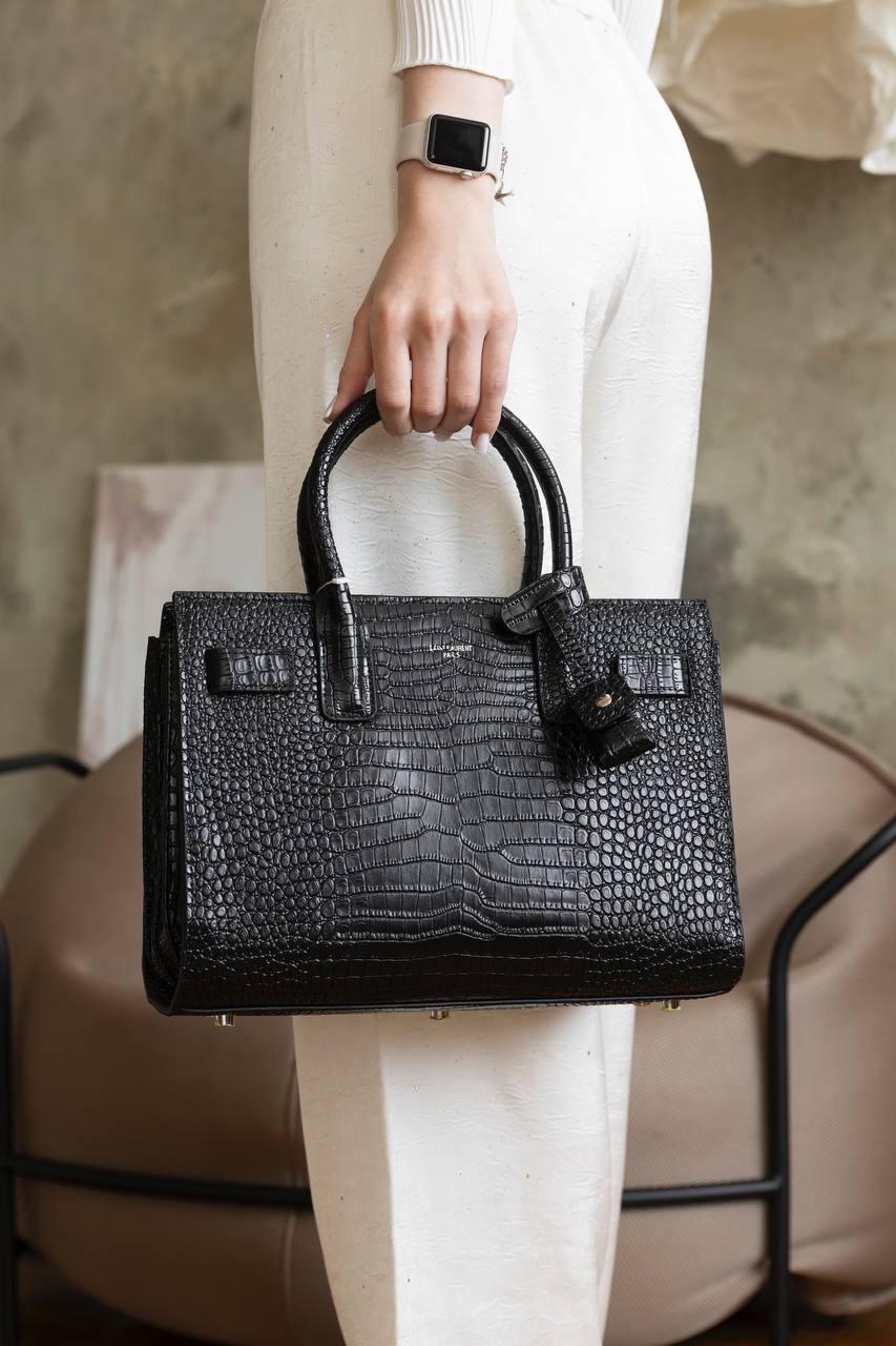 Жіноча стильна сумка Saint Laurent (чорна) повсякденна з двома ручками та ремінцем art0424 vkross, фото 1