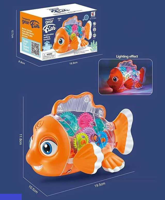 Рибка дитяча- світло, звук, 2 режими роботи, колесо вільного ходу, прозорий корпус, рухомі плавники YJ 3034