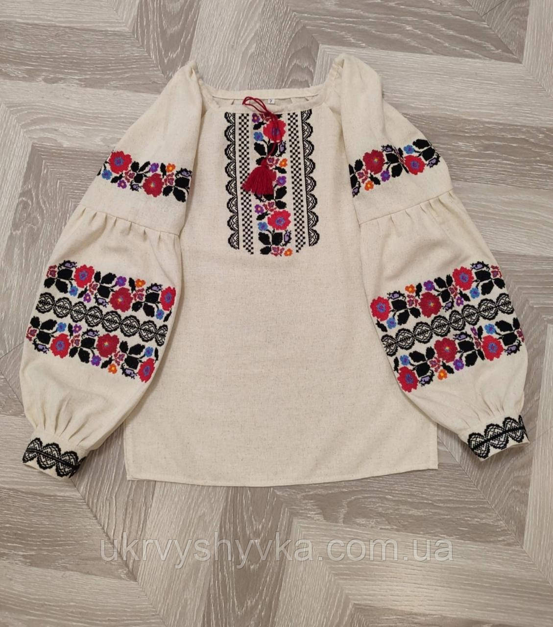 Нарядна блузка для дівчинки "Святкова" на льоні, фото 1