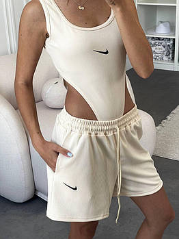 Костюм жіночий спортивний літній у рубчик шорти і боді (Норма)