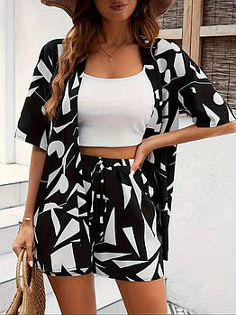 Костюм жіночий літній із софту з леопардовим принтом сорочка і шорти (Норма та напівбатал)