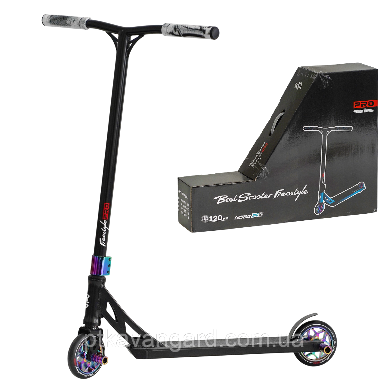 Трюковий самокат Best Scooter Freestyle з райдужними колесами 120 мм, система-HIC, фото 1