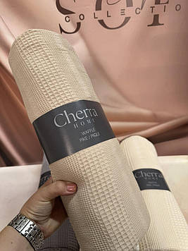 Вафельне літнє простирадло покривало-плед піке 200*230 см однотонне бавовняне м'яке натуральне Cherra Home