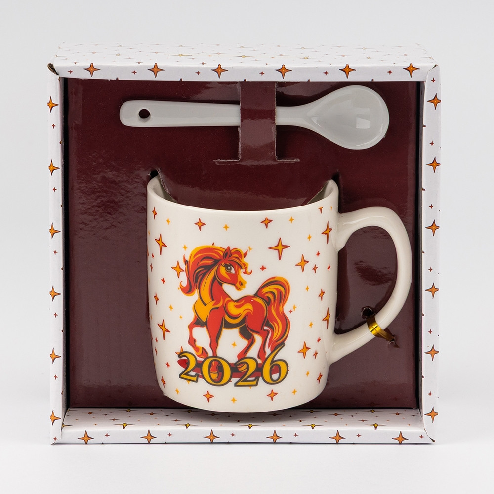 Чашка з ложкою новорічна Рік Коня 200 мл 8 см 19250-001