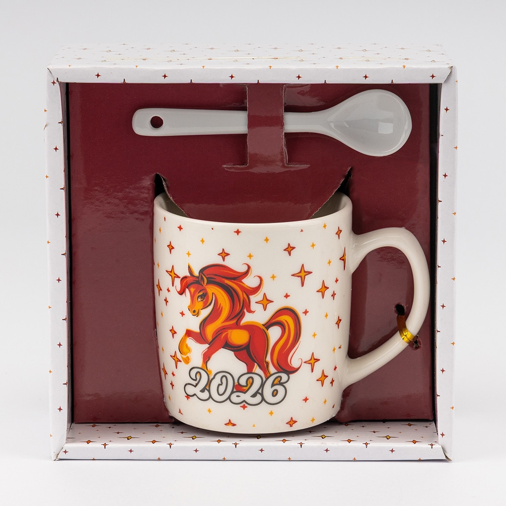 Чашка з ложкою новорічна Рік Коня 175 мл 8 см 19250-002