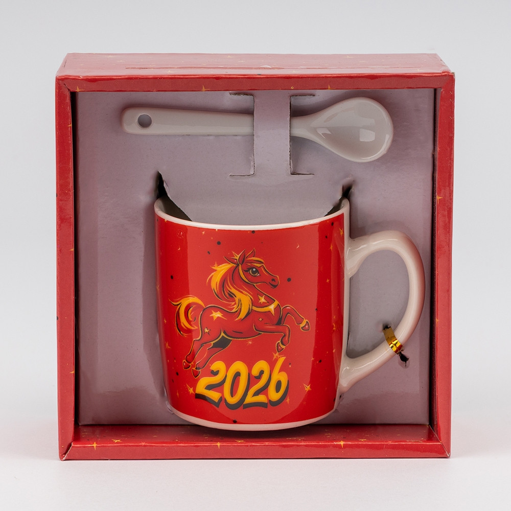 Чашка з ложкою новорічна Рік Коня 175 мл 8 см 19250-003