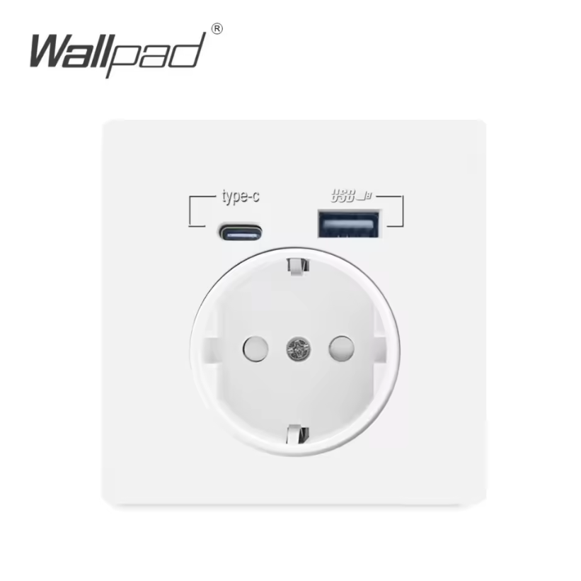 Розетка з USB і Type C виходом настінна 220В Wallpad біла
