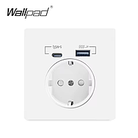 Розетка з USB і Type C виходом настінна 220В Wallpad біла