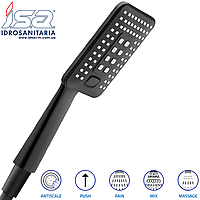 Лійка для душу чорного матового кольору з кнопкою перемикання струменя 3-функціональна Linda 10860NER I.S.A.