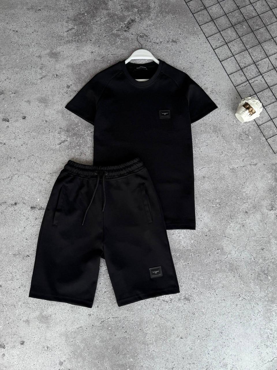 Чоловічий літній костюм футболка та шорти Dolce&Gabbana M2579 чорний, фото 1