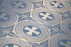 Шовкова церковна тканина Ефес блакитний з сріблом