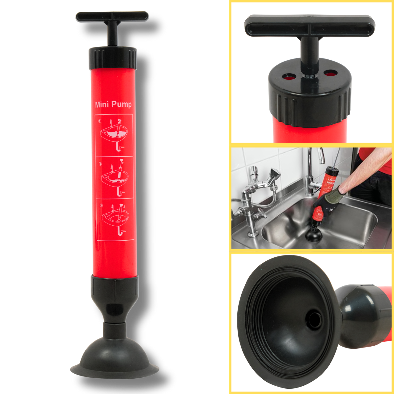 Пневматичний вантуз для прочищення раковин душових кабін та ванних Dali D-9 Red, фото 1