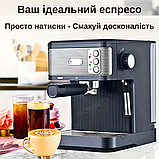 Кавомашина потужністю 1200 Вт Crownberg Домашня еспресо кавомашина для дому Ріжкова кавова машина 20 Bar, фото 4