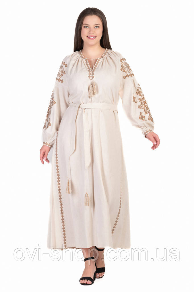 Довге жіноче плаття вишиванка «Злата» колір бежевий, фото 1