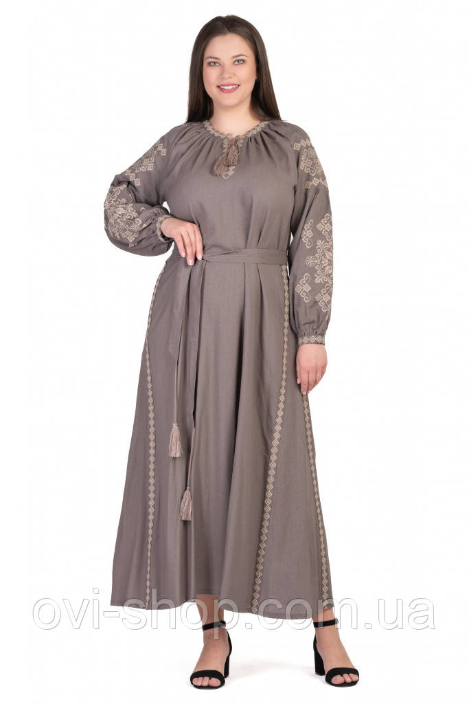 Жіноче довге плаття вишиванка «Злата» колір моко