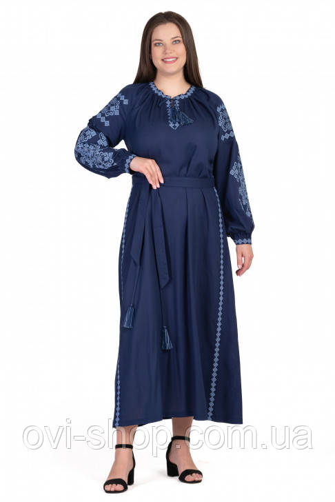 Довге жіноче плаття вишиванка «Злата» колір темно-синій, фото 1