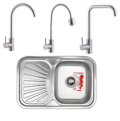 Набір змішувач для мийки Zerix SUS-011 + мийка кухонна Zerix Z7549-08-180D (decor) (ZX1607)