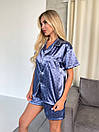 Піжама жіноча (сорочка та шорти) - Синій, фото 3