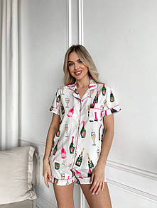 Піжама жіноча (сорочка та шорти) - Білий