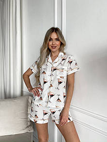 Піжама жіноча (сорочка та шорти) - Білий