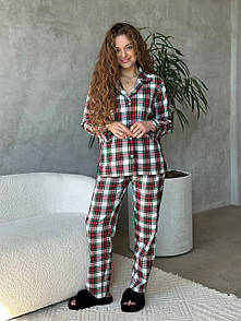 Піжама жіноча (сорочка та штани) - Білий в клітинку