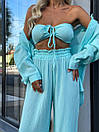 Костюжіночій (сорочка, топ та брюки) - Блакитний, фото 5