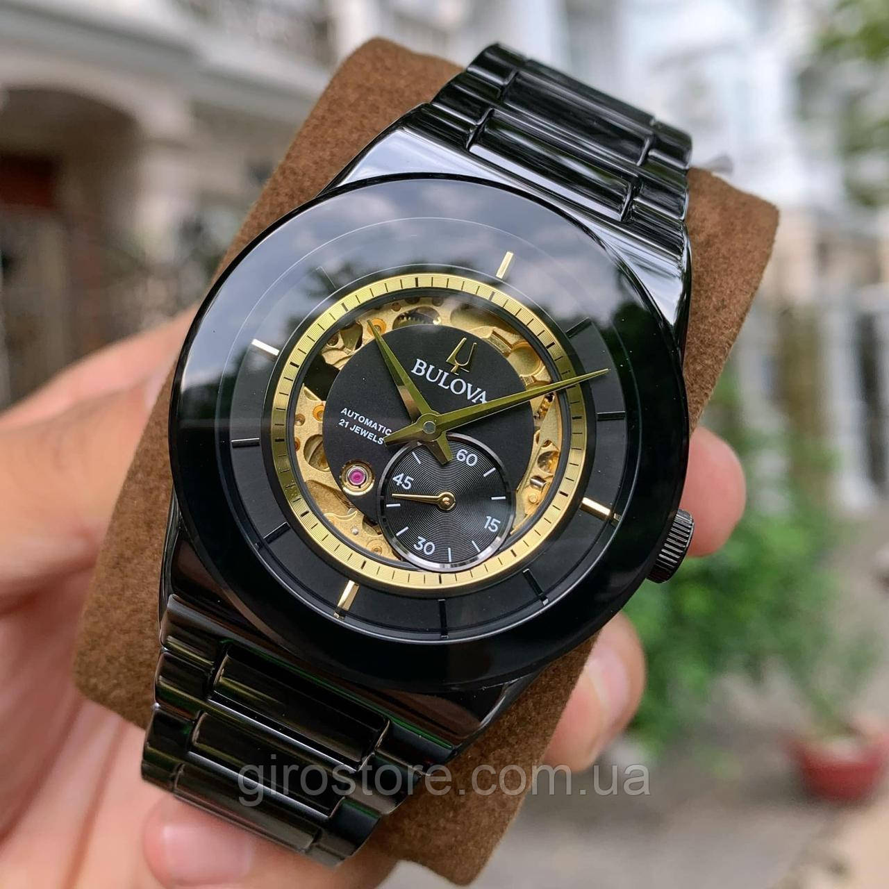 Bulova 98A291 — механічний чоловічий годинник із чорної кераміки з автопідзаводом, скелетон, 21 камінь, фото 1