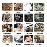 Багатофункціональна туристична лопата-сокира 8 в 1 з ножем, кресалом і компасом у кейсі для походів, фото 5