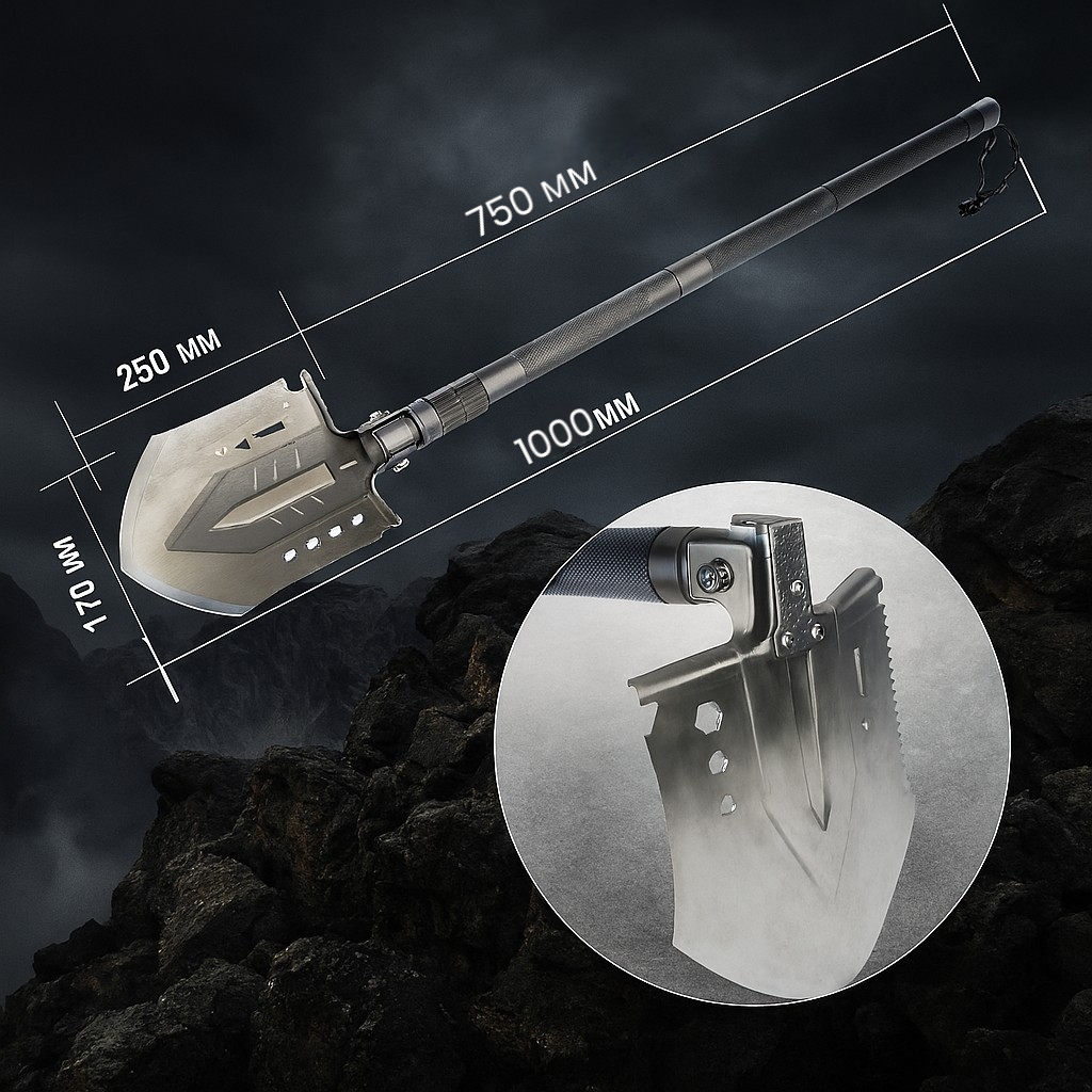 Лопата багатофункціональна туристична 73 см складна саперна з чохлом для авто та кемпінгу, фото 1
