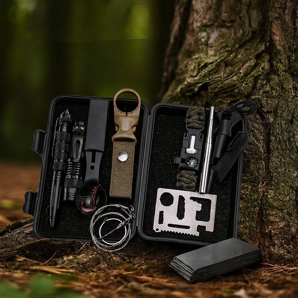 Набір для виживання туристичного кемпінгу 11 в 1 з аптечкою, ножем, ліхтариком і паракордом, фото 1