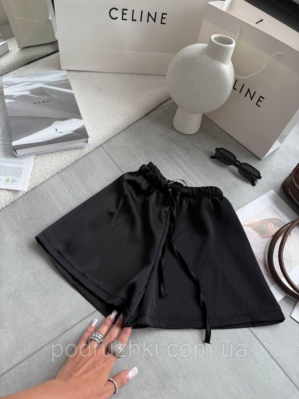 Легкі чорні літні шовкові піжамні шорти з дабл шовку, шорти що не просвічують, фото 1