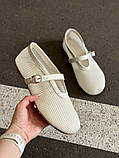 Балетки жіночі із текстильної сітки зі шкірою молочні з перфорацією, фото 10