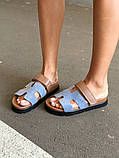 Слайдери жіночі замшеві джинсового кольору, фото 4