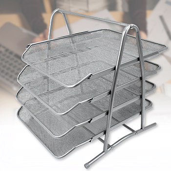 Лоток для зберігання паперів на 4 відділення "метал" горизонтальний Срібло 1088-S 1 шт.