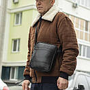 Чоловіча шкіряна сумка через плече Oswald Black, барсетка натуральна шкіра флотар, чорна, фото 10