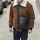 Чоловіча шкіряна сумка через плече Oswald Black, барсетка натуральна шкіра флотар, чорна, фото 2