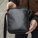 Чоловіча шкіряна сумка через плече Oswald Black, барсетка натуральна шкіра флотар, чорна, фото 7