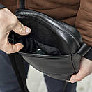 Чоловіча шкіряна сумка через плече Oswald Black, барсетка натуральна шкіра флотар, чорна, фото 9