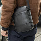 Чоловіча шкіряна сумка через плече Oswald Black, барсетка натуральна шкіра флотар, чорна, фото 3