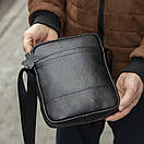 Чоловіча шкіряна сумка через плече Oswald Black, барсетка натуральна шкіра флотар, чорна, фото 6