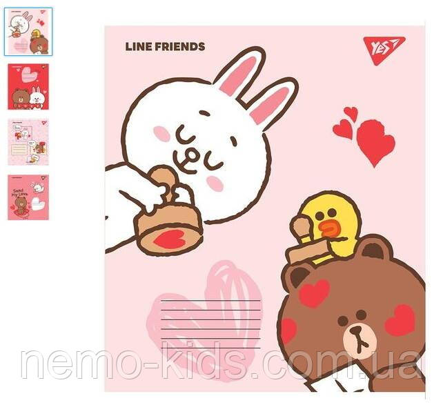 Зошит 12 арк., коса лін. "Line friends", ЦІНА ЗА УП. 25ШТ, ТМ YES, Україна, фото 1