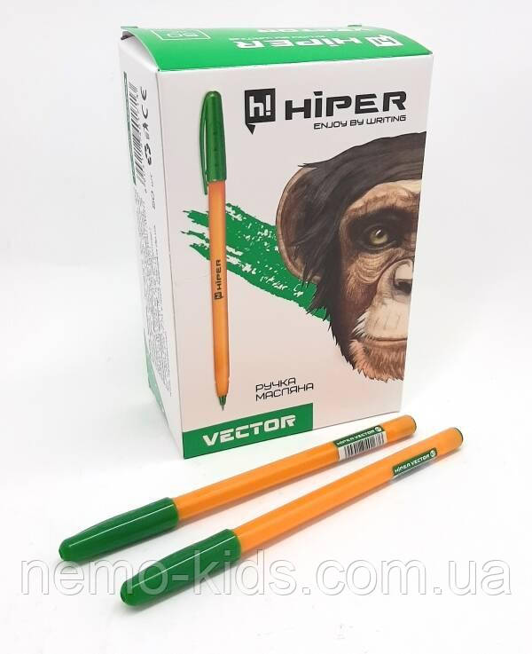 Ручка олійна Hiper Vector, 0,7 мм, зелена, ЦЕНА ЗА УП. 50ШТ, в кор. 10*6*15см, фото 1