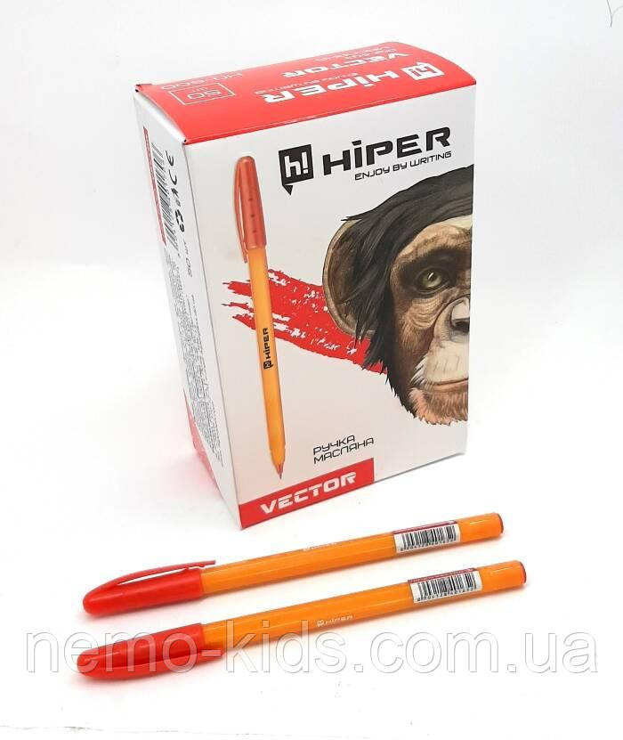 Ручка масляна Hiper Vector, 0,7 мм, червона, ЦІНА ЗА УП. 50ШТ, у кор. 10*6*15см, фото 1