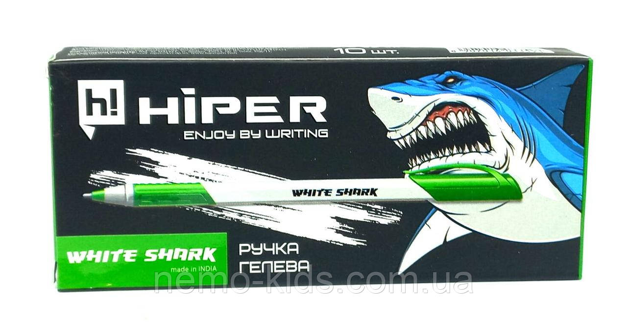 Ручка гелева Hiper White Shark, 0,6 мм, зелена, ЦІНА ЗА ПЗ. 10ШТ, у кор. 15*7*2см, ТМ Hiper, фото 1