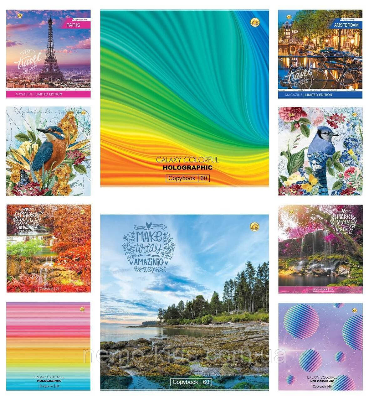 Зошит 60 аркушів, клітинка ЦІНА ЗА УП. 10ШТ, Фемілі Лайн Holographik Silver, ТМ Тетрада, Україна, фото 1