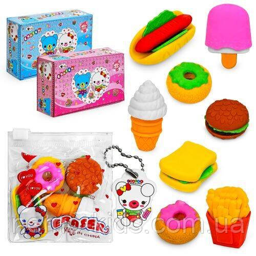 Ластик "Sweets" 4шт/наб в пак.7*7см (30наб/уп) (24уп), фото 1