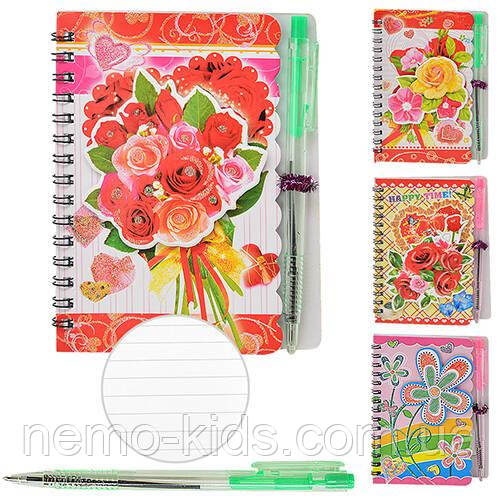Блокнот на спіралі з ручкою "Квіти" А6 36л (720шт), фото 1