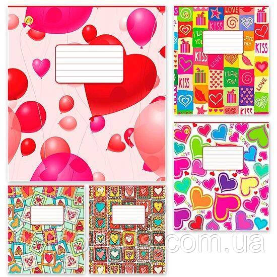 Зошит 18 лист. клітка Люкс "Сердечна", ЦІНА ЗА УП. 20ШТ, Тетрада, фото 1